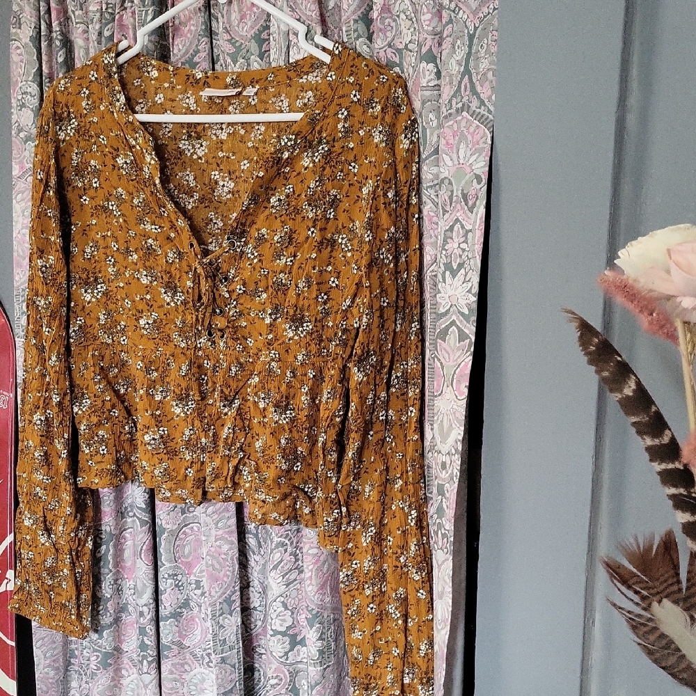 SO Mustard Floral Blouse